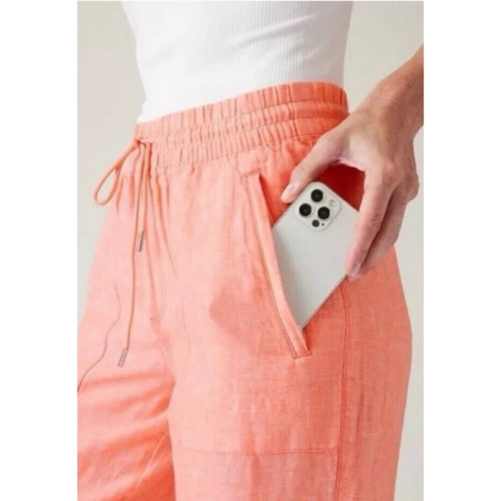 Athleta Retreat 100% Linen Pants Wide Leg Sunset Glow Size 6 Drawstring Pull On - Picture 4 of 14